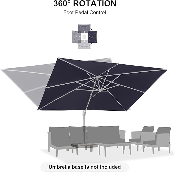 PURPLE LEAF 10' × 13' Patio Umbrella White Cantilever Umbrella Aluminum Square Outdoor Offset Umbrella Hanging Windproof with 360° Rotation for Garden Deck Pool, Navy Blue