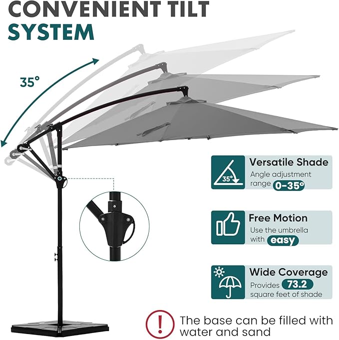 OLIXIS 9.8FT Offset Patio Umbrella with Base, Cantilever Table Umbrellas for Outdoor Sun Shade UV Protection with Easy Tilt Adjustment, 8 Ribs for Backyard, Lawn, Garden, Pool