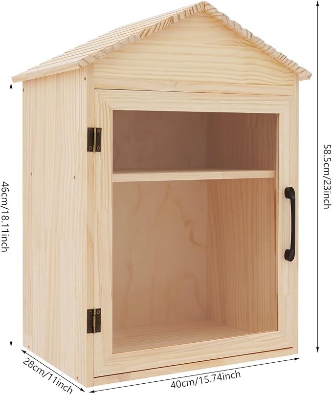 Outdoor Library Outdoor Book Box, Small Wooden Book Cabinet for Neighborhoods Community and Schools Sharing Books, Flyers, Newspapers