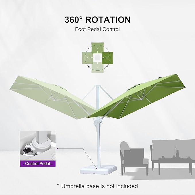PURPLE LEAF 8 FT Patio Umbrella White Cantilever Umbrella Aluminum Square Outdoor Offset Umbrella Hanging Windproof with 360° Rotation for Garden Deck Pool, Green