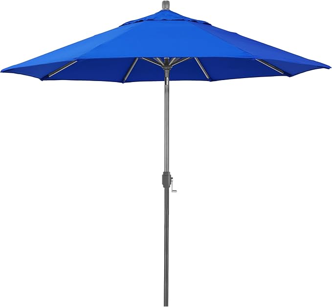 California Umbrella 12-Year-Non-Fading, 9Ft Premium Sunbrella Patio Umbrella, Hand-Crank, Button-Tilt, Gray Frame, Pacific Blue Fabric