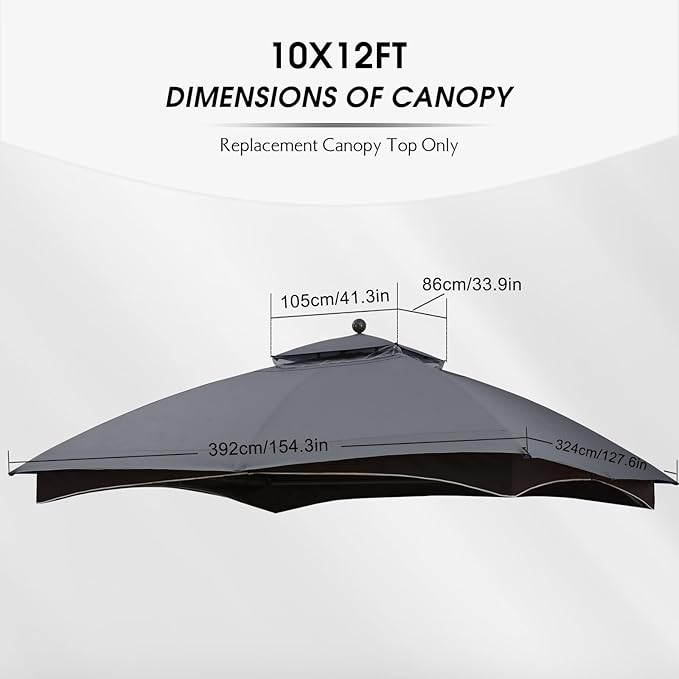 MASTERCANOPY Replacement Canopy Top for Lowe's Allen Roth 10x12 Gazebo #GF-12S004B-1 (Dark Grey,Polyester)