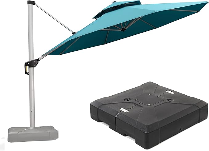 PURPLE LEAF 13 FT Cantilever Patio Umbrellas with Base Included, Large Round Offset Umbrella with 360° Rotation, Outdoor Aluminum Pool Umbrella for Pool Lawn Garden, Turquiose