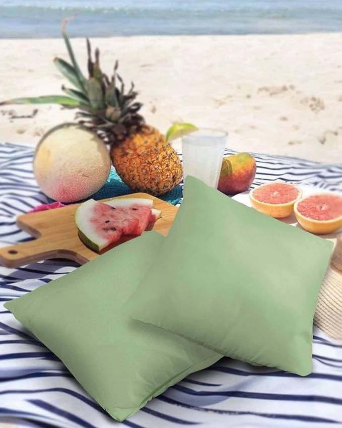 Outdoor Waterproof Throw Pillow Covers Set of 2 Sage Green Pillowcases 18x18 Inches Solid Green Color Patio Decorative Pillows Cushion Case Patio Pillows for Couch Bed Chair Garden