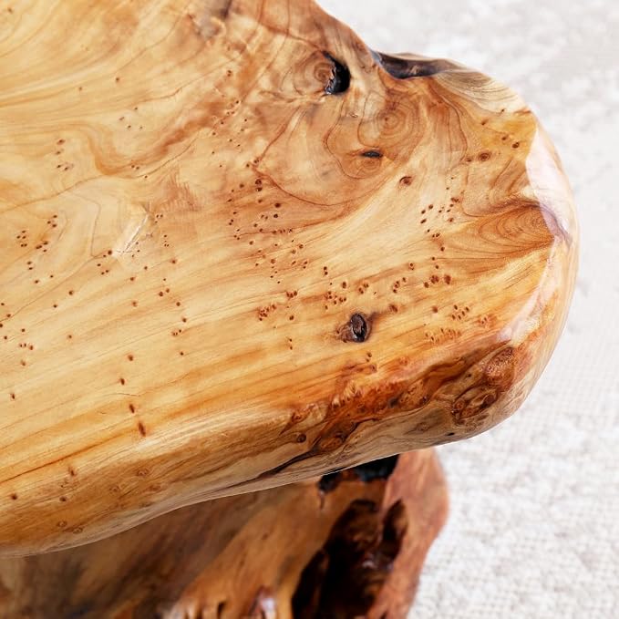 13.8" Live Edge Cedar Tree Stump Stool Handcrafted Solid Natural Wood Side Table Rustic Plant Stand Accent Nightstand for Bedroom,Living Room,Patio,Garden