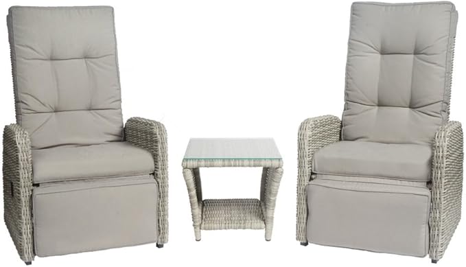 Elle Decor Vallauris Patio Outdoor Furniture Collection, Premium All Weather Wicker, 3 Piece Reclining Set, Gray