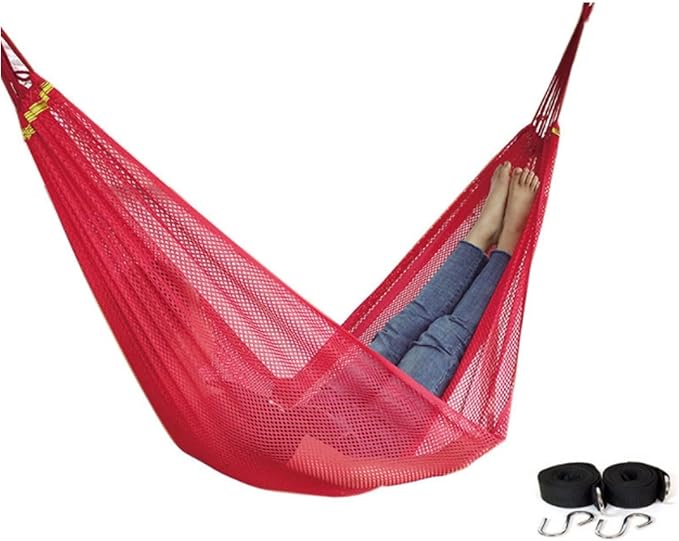 Portable Rayon Hammock Mesh Breathable Lightweight Outdoor Camping Travel Multifunctional Portable Tree Hanging Hammock Comfortable(Rojo)