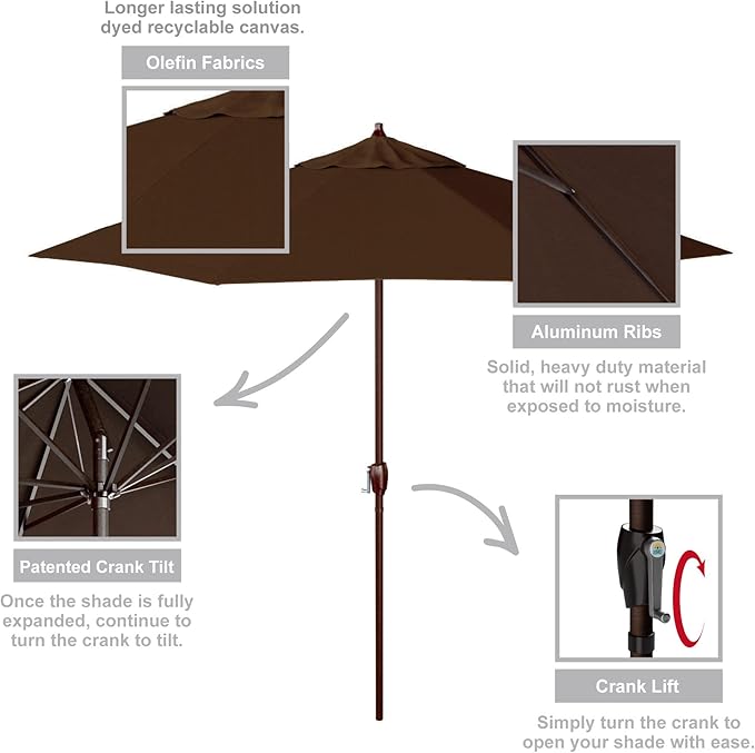California Umbrella 9' Round Aluminum Outdoor Deck, Pool or Patio Umbrella, Crank Lift, Auto Tilt, Bronze Pole, Teak Olefin