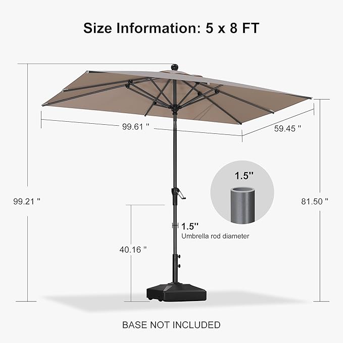 PURPLE LEAF 8' x 5' Rectangular Patio Umbrella Outdoor Table Umbrella Aluminum Frame Market Umbrella Sun Umbrella with 8 Sturdy Ribs & Tilt for Garden Deck Lawn & Pool Beige