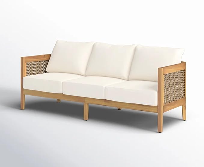 Merax 5-Piece Outdoor Acacia Wood Wicker Conversation Set with 3 Seater Sofa,Loveseat,2 Chairs and Coffetable for Backyard