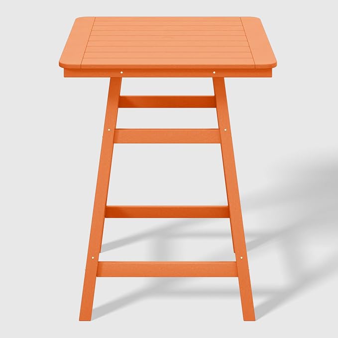 WestinTrends Malibu Square Outdoor Patio Counter High Bistro Bar Table with Umbrella Hole 37" Tall, Orange
