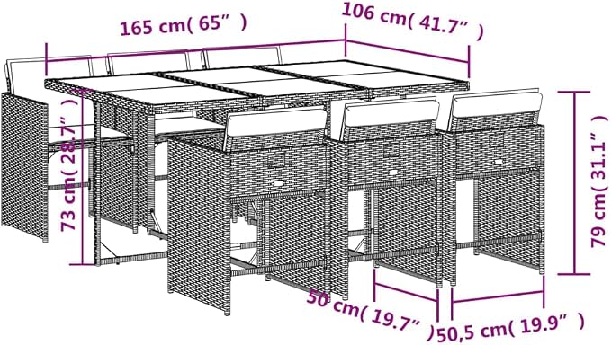 7-Piece Patio Dining Set with Cushions Beige Poly Rattan Outdoor Furniture Set for Garden Backyard Balcony Porch Includes Tempered Glass Table & Foldable Chairs