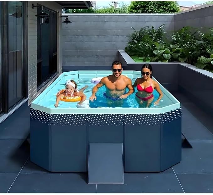 Montary Foldable Large Non - Inflatable Rectangular Swimming Pool for Family - Hard Plastic Shell, Oversized Thickened Design, Portable Collapsible Backyard Pool - 82.7"x54"x19.7"