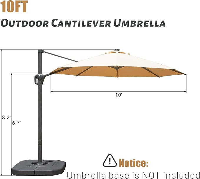 Domi 10FT Cantilever Patio Umbrella, Aluminum Windproof Outdoor Umbrella with 360°Rotation, Round Offset Sun Shade Umbrella for Outside Deck Backyard Garden Pool, Beige
