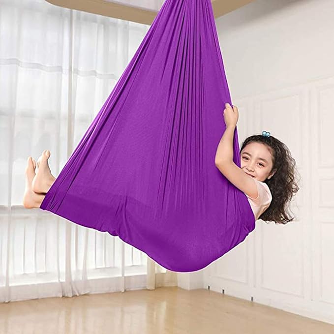 Nylon Elastic Swing Outdoor Indoor Swings Soft Cuddle Hammock for Children and Teens Sensory Therapy (Color : Purple, Size : 150 x 280 cm)