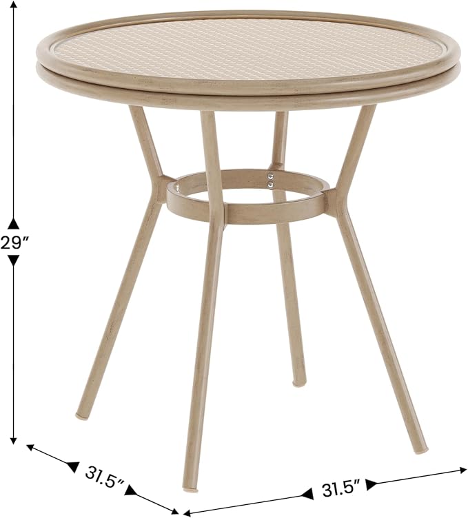 Flash Furniture Lourdes Indoor/Outdoor Commercial Bistro Table - Tempered Glass Top - PE Rattan - Lt NAT Bamboo Print Aluminum Frame - 31.5" - NAT/White