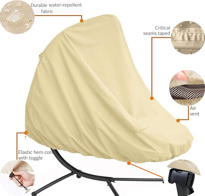 Patio Hanging Chaise Lounge Cover 73 Inch Waterproof 900D Heavy Duty Outdoor Swing Chair Cover for outdoor Hammock (Beige)