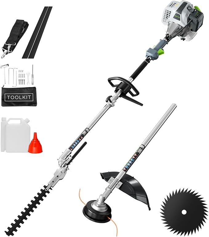 52CC Gas Powered Weed Wacker, 3-in-1 2-Stroke Backpack Gas Powered Hedge Trimmer, Weed Eater String Trimmer, Brush Cutter 40-Tooth Blade with Shoulder Strap & Safety Lock for Garden, Yard