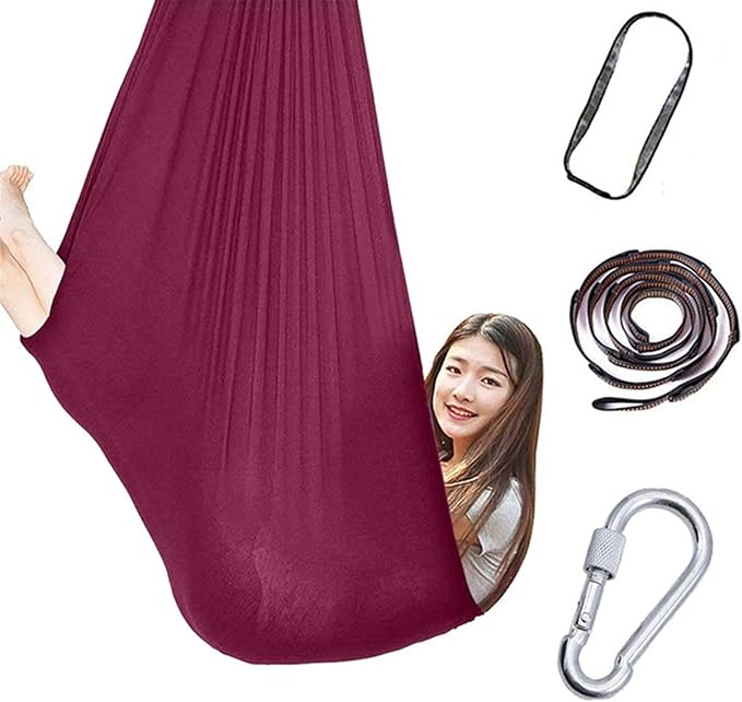 Indoor Therapy Swing Chair for Adults Autism, Cuddle Yoga Hammock Ideal for ADHD Aspergers and Sensory Integration Snuggle 440lbs Load Capacity (Color : Wine red, Size : 100x280cm/39x110in)
