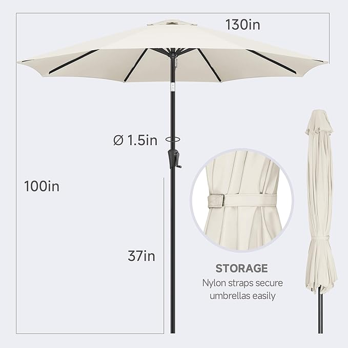 FLAME&SHADE 11 ft Patio Umbrella - Table Umbrella Outdoor with Push Button Tilt and Crank, UV Protection, 8 Sturdy Ribs, Market Umbrella for Garden, Deck, Backyard, Lawn, Pool and Beach(Ivory)