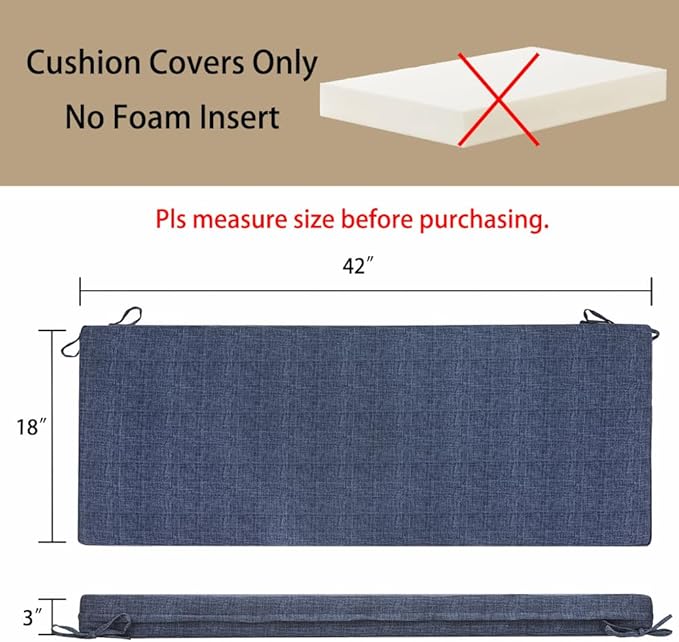 Magpie Fabrics Patio Bench Cushion Cover 42x18x3 Inch, NO Insert! Water&Fade Resistant Outdoor Loveseat Replacement Cover with Zipper (Navy Blue Textured)