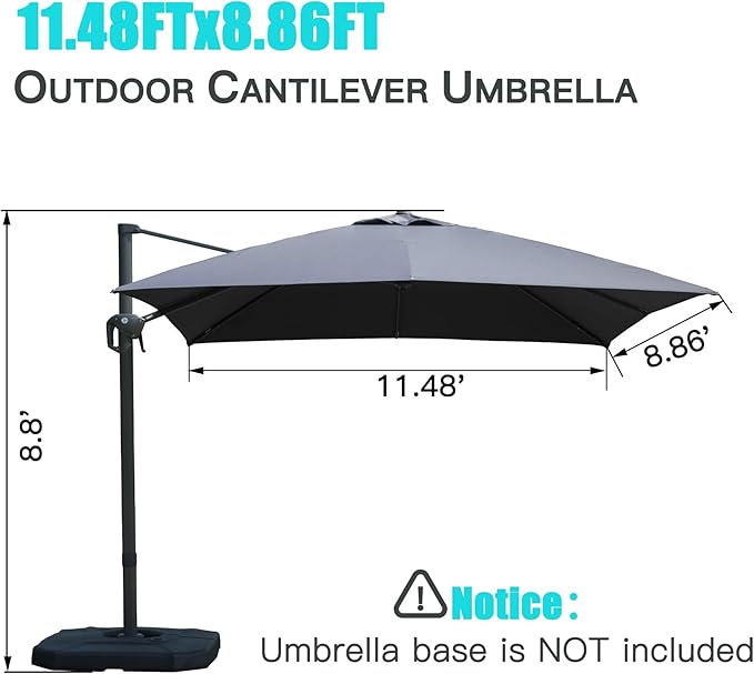 Domi 9' x 11.5' Cantilever Patio Umbrella, Rectangle Deluxe Offset Umbrella, Aluminum Hanging Umbrella with 360°Rotation, Outdoor Market Umbrella for Outside Deck Backyard Garden Pool, Gray