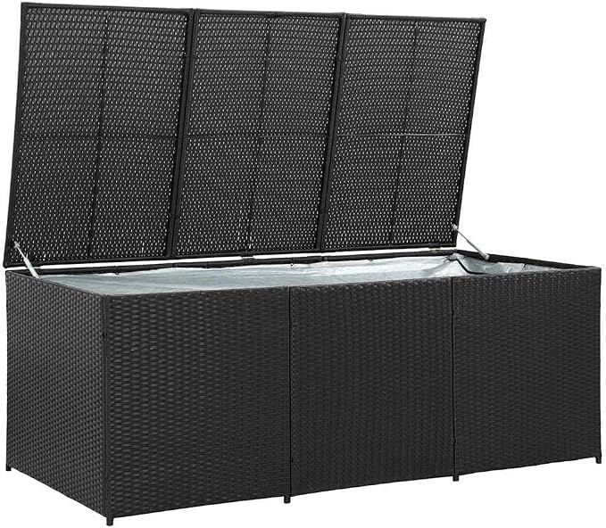 Large Rectangular Garden Storage Box Premium Polyethylene Rattan with Powder Coated Steel Weather Resistant for Patio Balcony and Outdoor Organization