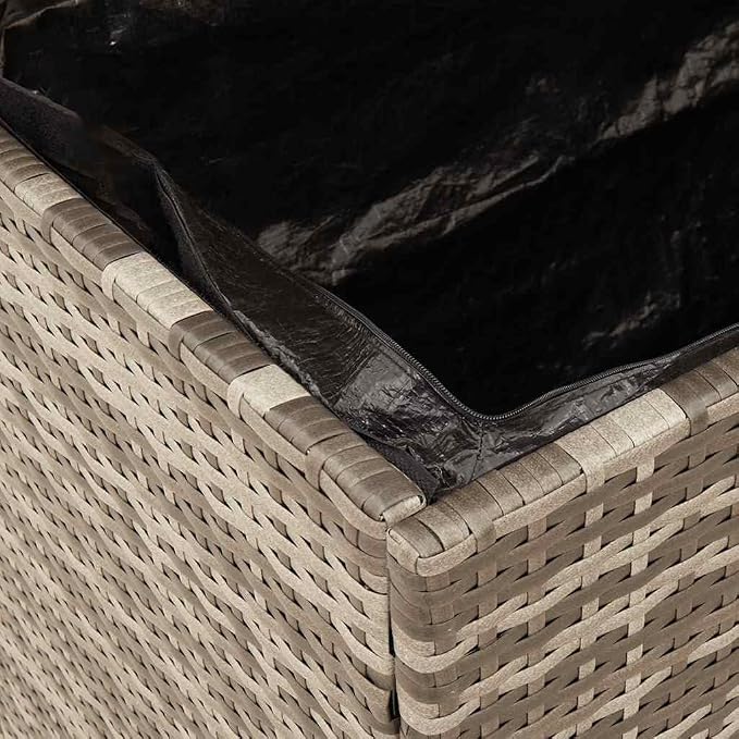 vidaXL Patio Storage Box, Bench Seat with Gas Spring Lid, Outdoor Storage Container for Toy Cushion Blanket, Gray Poly Rattan Acacia Wood