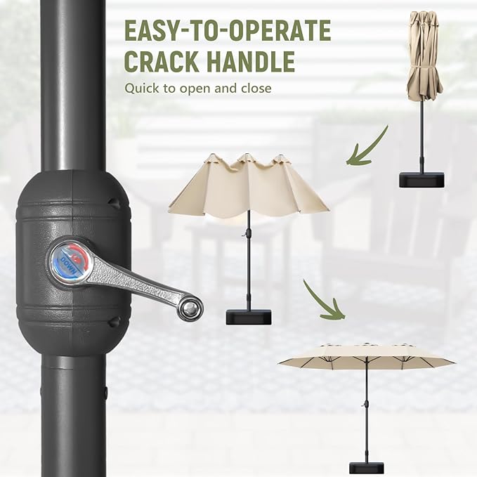 15ft Double-Sided Outdoor Patio Umbrella, Table Umbrellas with Steel Ribs, Easy Crank, Market Umbrella for Backyard & Pool
