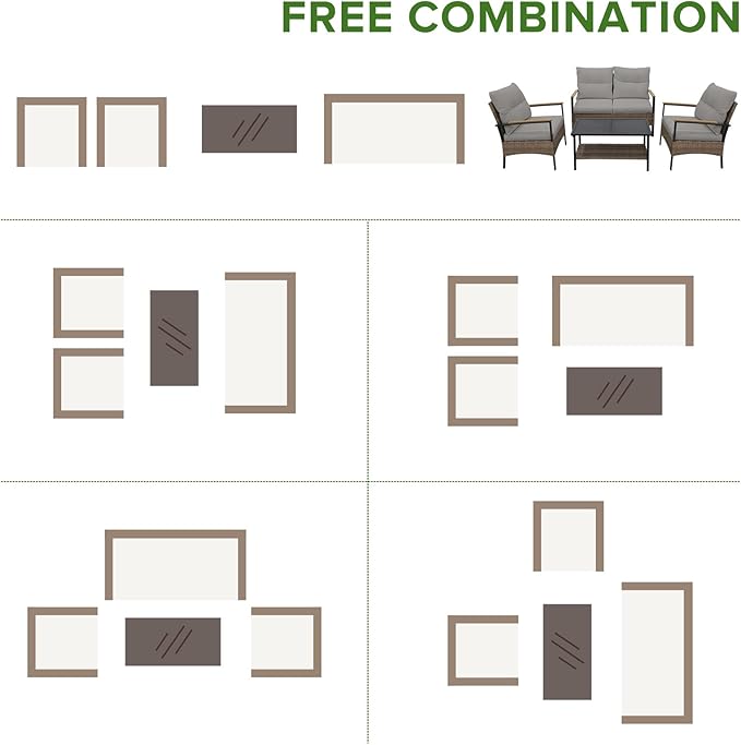 EAGLE PEAK 4 Piece Mojave Dusk Outdoor Conversation Set, Patio Wicker Furniture, Loveseat, 2 Patio Chairs and Coffee Table, Brown/Gray