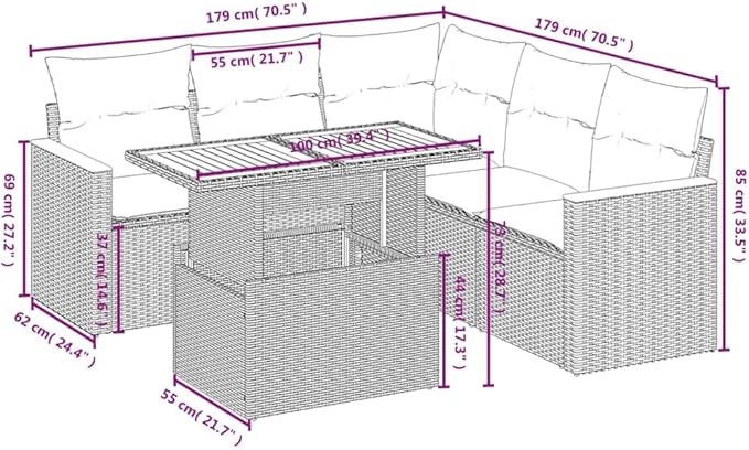 vidaXL Patio Sofa Set with Cushions 6 Piece, Outdoor Sectional Sofa Couch, Patio Conversation Set for Garden Backyard, Gray Poly Rattan