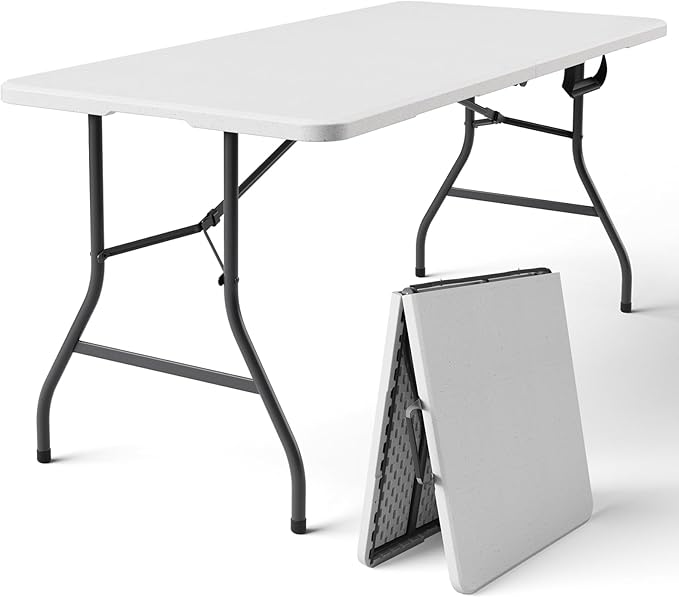 Folding Table, 6ft Portable Foldable Table Picnic Table Plastic Table for Party, White