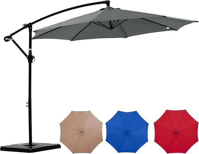 10FT Patio Umbrella, Offset Cantilever Outdoor Patio Table Umbrella, UV Protection, Fade Resistant Fabric, Easy Tilt Adjustment for Pool, Deck, Garden, Backyard