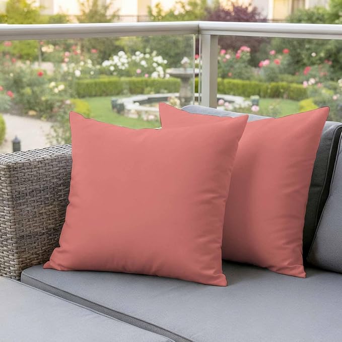 Peach Solid Outdoor Pillow Covers Set of 2 Waterproof Throw Pillow Cover Decorative Cushion Cases for Patio Porch Garden 16X16 Inch