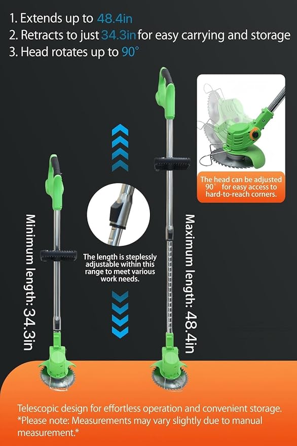 Cordless Weed Wacker, Lightweight Electric Grass Trimmer, 2 Batteries, Weed Trimmer, Adjustable Weed Eater,String Trimmers, Green
