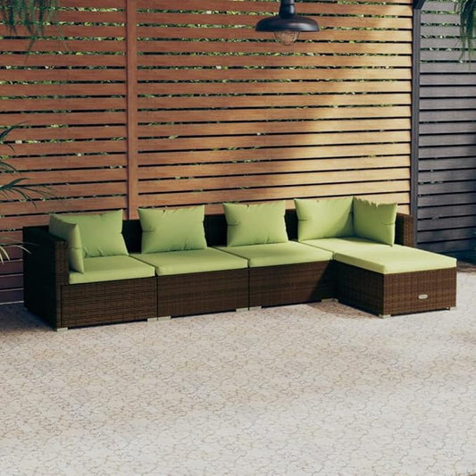 5 Piece Patio Lounge Set with CushionsOutdoor Dining Chairs,Patio Furniture Set,Outdoor Sectional Sofa,Patio Conversation Seat,Outdoor Seating,Modern Style,for Garden,Backyard, Poly Rattan Brown