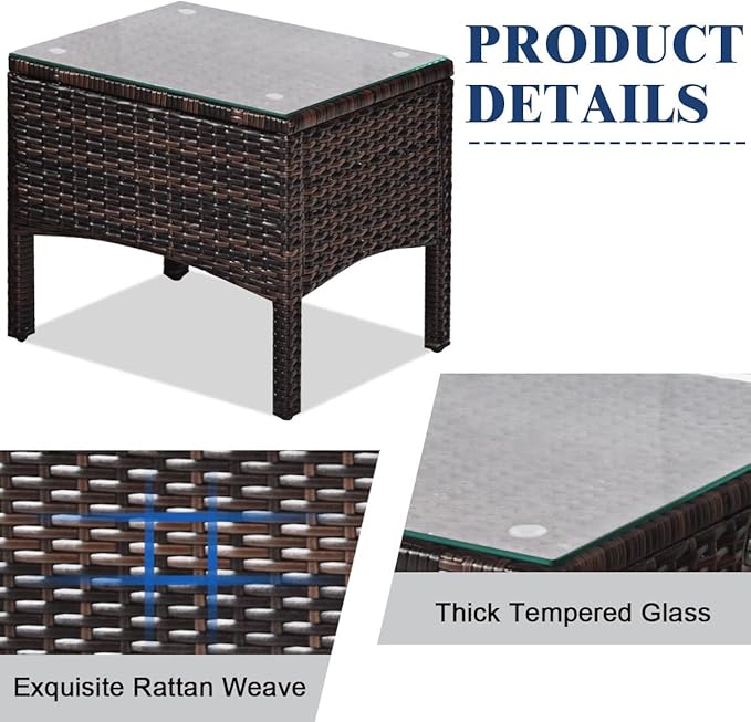 Tangkula 3 Piece Outdoor Patio Furniture Set, Wicker Chairs Set with Glass Top Coffee Table, Thick Cushions, All Weather Garden Lawn Poolside Backyard Porch Furniture Set for 2 (Black)