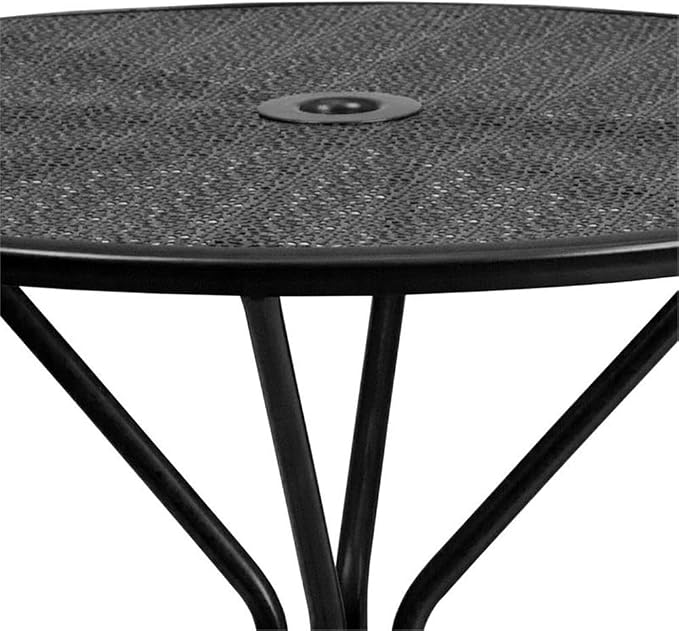 Afuera Living 35.25" Round Steel Patio Dining Table, Black Powder Coat Finish, Rain Flower Print Top with Umbrella Hole, Indoor/Outdoor Use, Durable Bistro, Cafe, Restaurant, or Home Patio Table