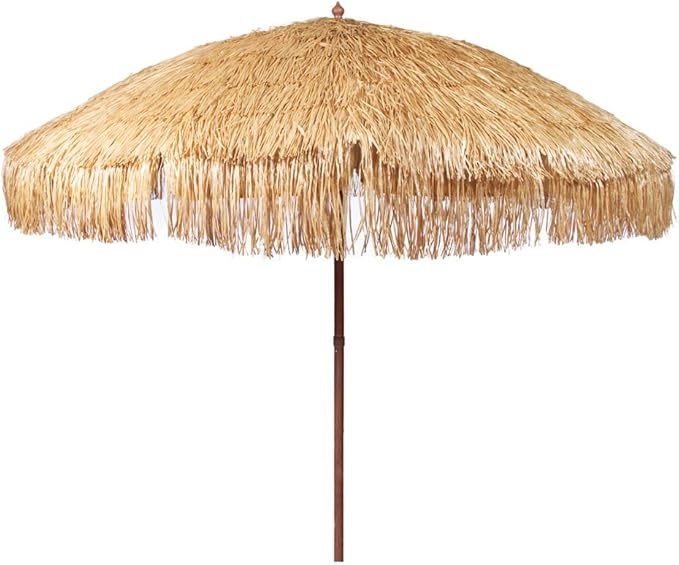 Hula Thatched Tiki Umbrella Tropical Palapa Raffia Tiki Hut Hawaiian Patio Umbrella with Fringe Boho Parasol 6' 8' & 9' Options