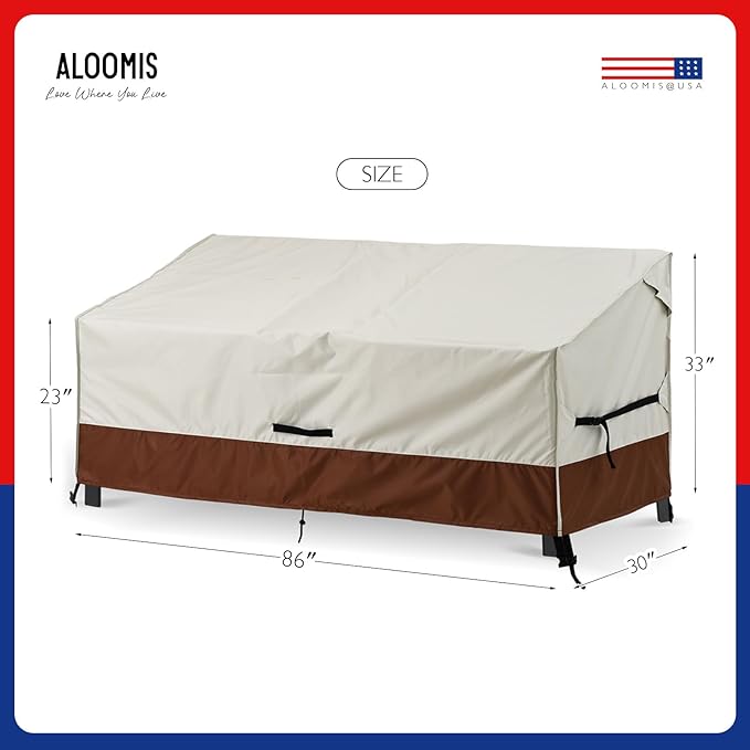Bench Cover Loveseat Covers Outdoor Couch Cover, Heavy-Duty 2-Seater Waterproof Patio Furniture Sofa Covers (Beige-Brown, 86''x30''x33'')