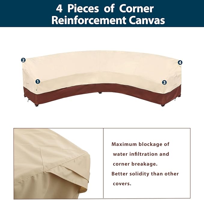 Curved Patio Furniture Covers - Outdoor Sectional Covers Waterproof Reinforced Rip-Stop Anti-UV 600D Heavy Duty Outdoor Couch Cover with 3 Air Vents 190"(128")