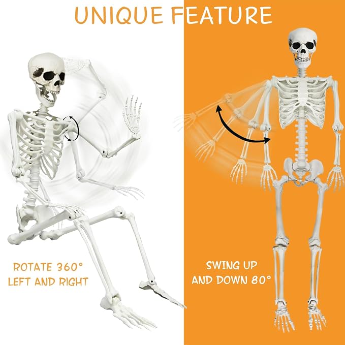 5.4Ft Posable Halloween Skeleton with Dog Cat Skeleton for Halloween Decor | Full Body Life Size Human Bones with Movable Joints