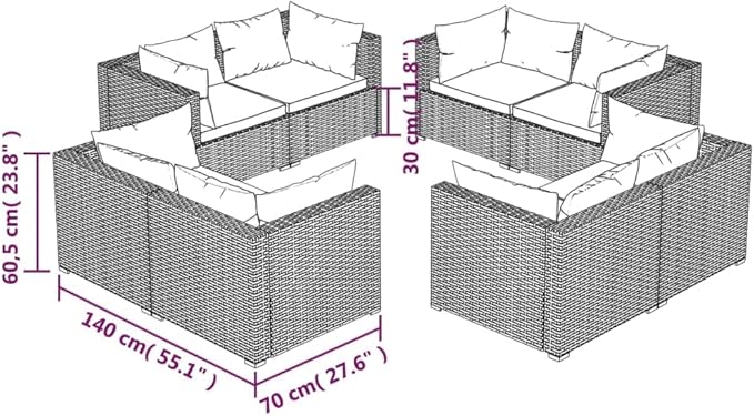 8 Piece Patio Lounge Set with Cushion, Piece Patio Set Furniture Conversation Sets Patio Lounge Set Outdoor Patio Sectional s Poly Rattan Black