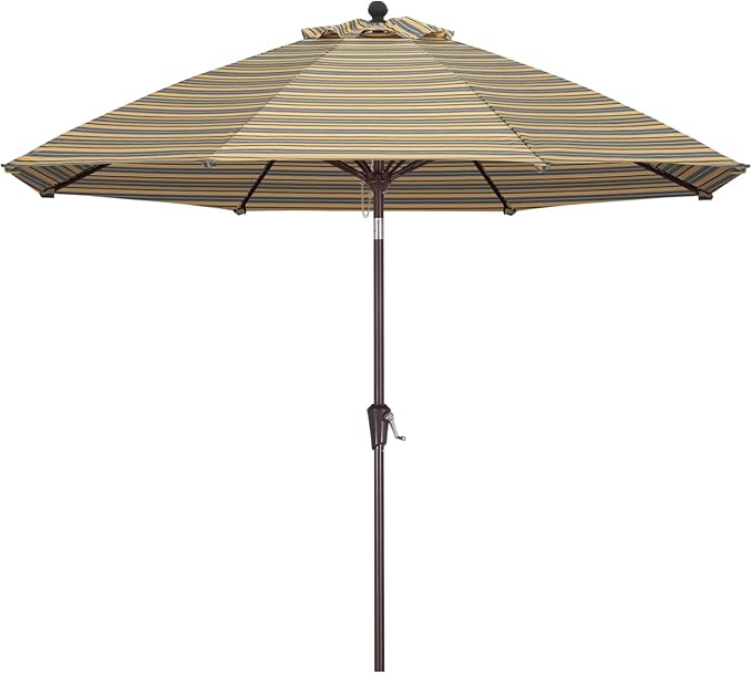 ABCCANOPY OLEFIN® 5-Year No Fading 9FT Patio Umbrella, Outdoor Table Umbrella with 8 Sturdy Ribs for Deck, Backyard, Yard (Gray Yellow Stripe)