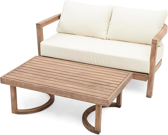 Merax 4-Piece Outdoor Acacia Wood Patio Furniture Conversation Set,Sofa Couch with Coffee Table,for Backyard