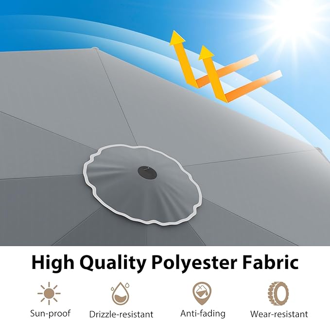HAPPYGRILL 10 FT Patio Umbrella, Market Table Umbrella w/Crank, Push Button Tilt, Ruffled Edges, Vented Top & 8 Ribs, Outdoor Sun Shade for Poolside Backyard Beach