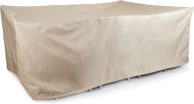 Covermates Ultima Outdoor Rectangular Dining Table & Chair Set Cover – All-Weather Water-Resistant Rip-Resistant Polyester, Mesh Vents, Drawcord Hem, Buckle Straps, 138W x 68D x 30H, Ripstop Tan