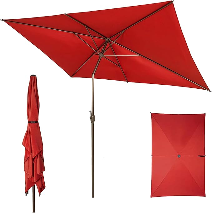 Abba Patio 6.5FT Outdoor Patio Umbrella Outdoor Table Umbrella with Crank Market Umbrella 6 Sturdy Ribs UV Protection Waterproof and Push Button Tilt for Garden Deck Backyard Pool,Dark Red