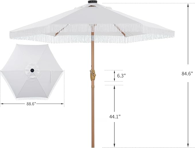 GDY 7.5FT Patio Umbrella Outdoor Table Umbrella(Optional with Light or Base), Market Umbrella with Crank for Garden, Lawn, Deck, Backyard & Pool