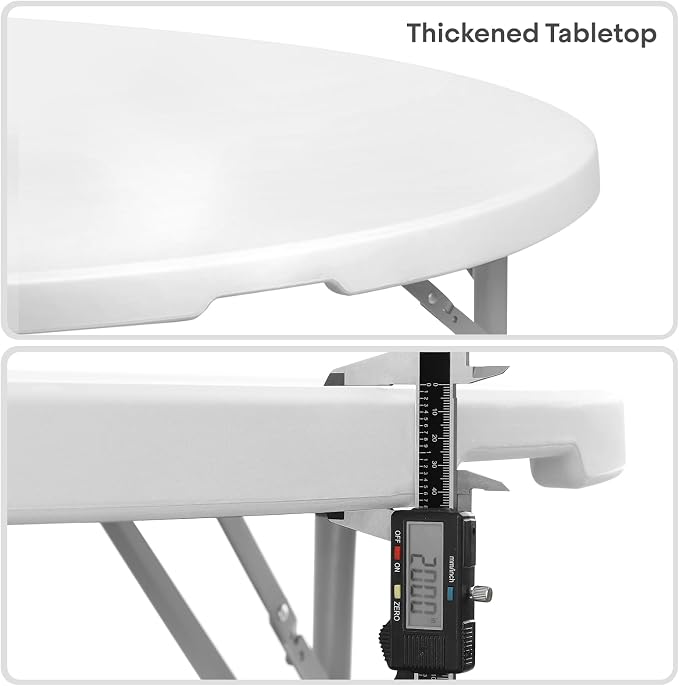 Athena Collection Folding Table, Portable Plastic Round Table Foldable Card Table, Indoor Outdoor Collapsible Craft Desk Dining Table with Lock & Handle for Commercial Event Party Camping, White